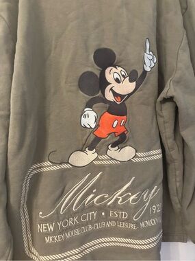 Disney /ASOS mickey Mouse Olive Green Pullover size L worn once